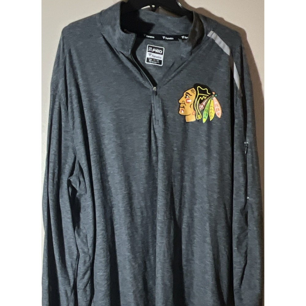 Fanatics Chicago Blackhawks NHL‎ Gray Quarter-Zip Pullover Long Sleeve 3XL